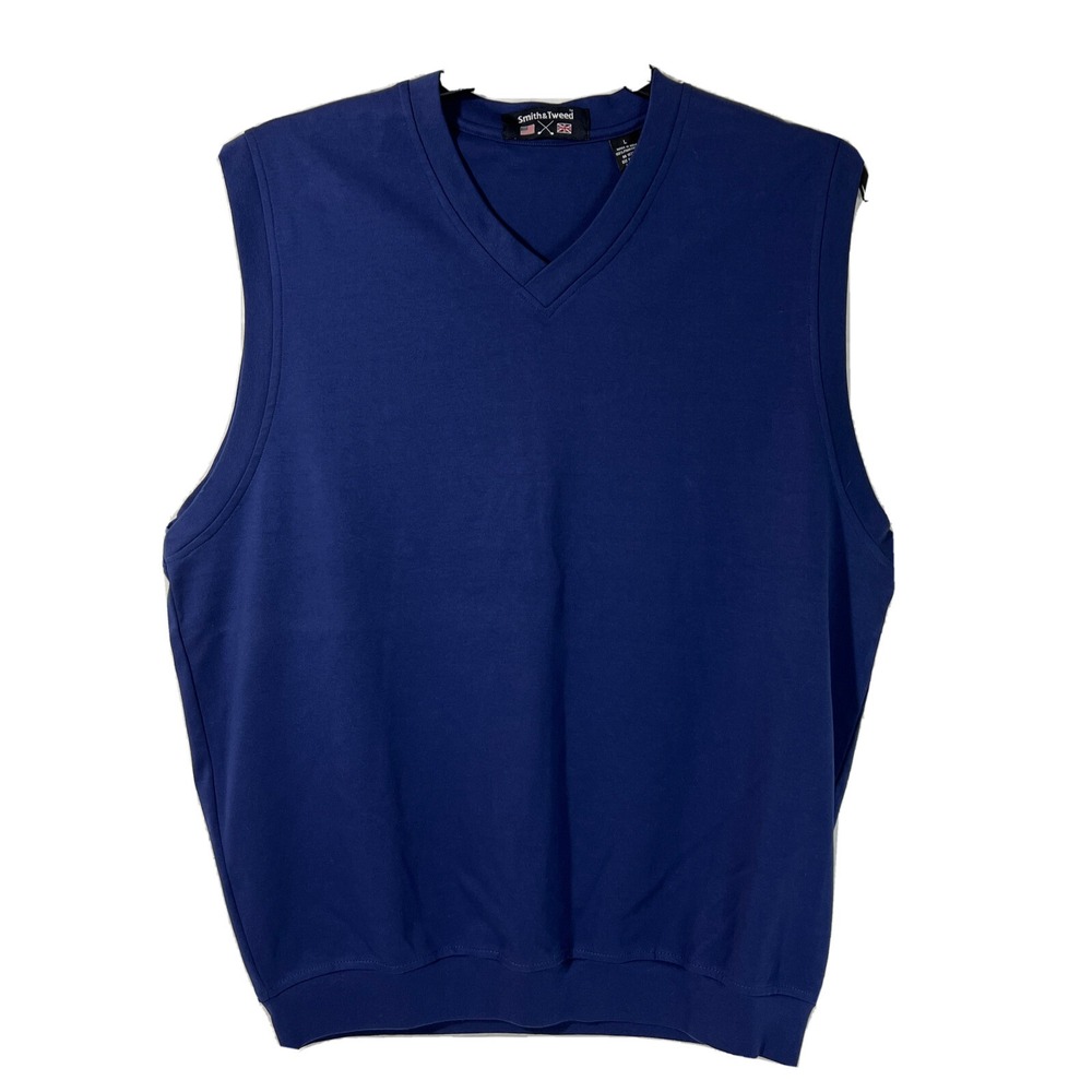 Smith & Tweed Golf Men's 100% Pima Cotton‎ Blue Navy Pullover Sweater Vest Large